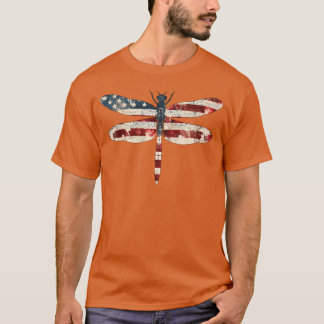 American Flag Dragonfly Patriotic 4th of July Red T-Shirt