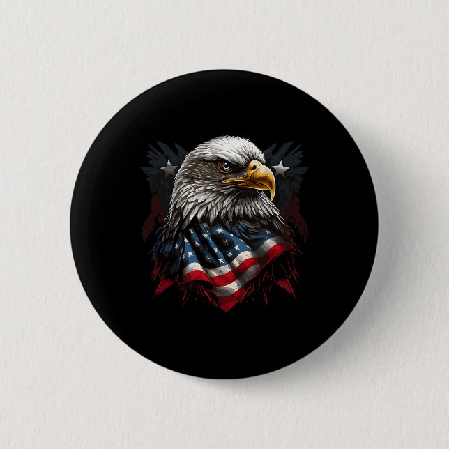 American Flag Eagle 4th Of July Independence Day P 6 Cm Round Badge (Front)