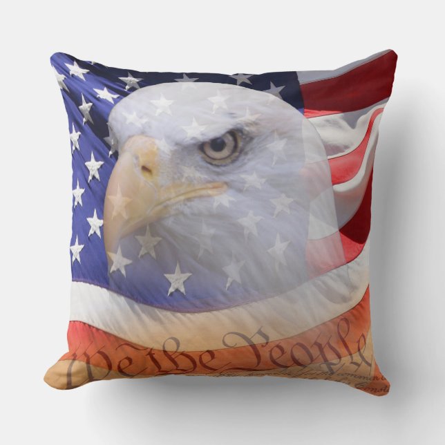 American Flag Eagle Declaration Independance  Cushion (Front)