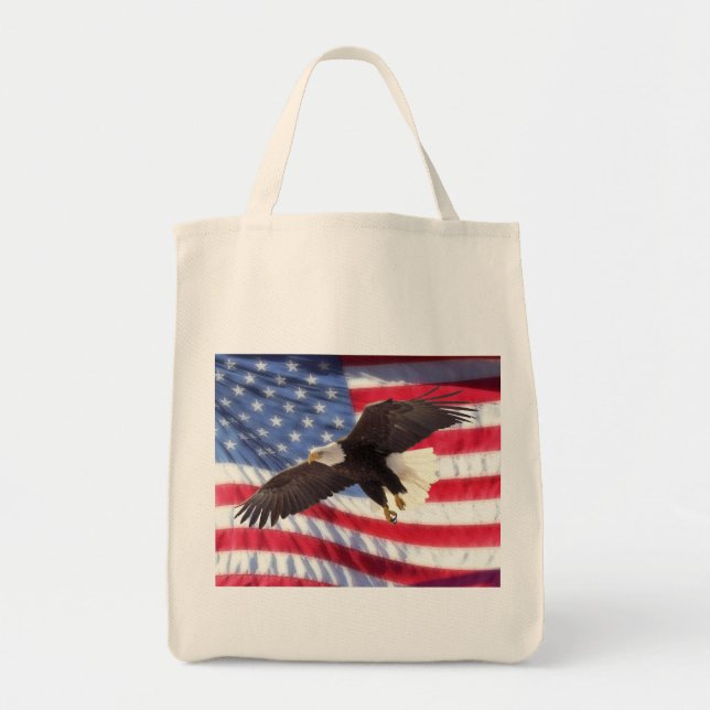 American Flag & Eagle Grocery Tote Bag (Front)