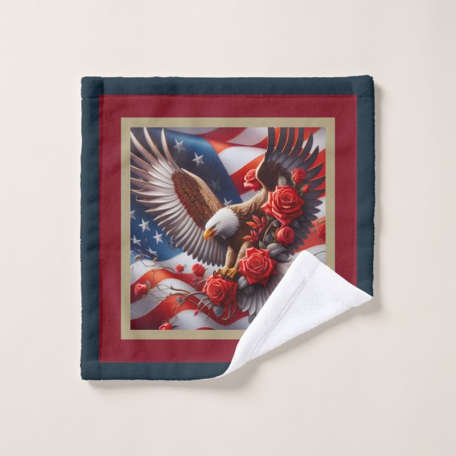 American Flag Eagle Patriotic Towel Set (Wash Cloth)