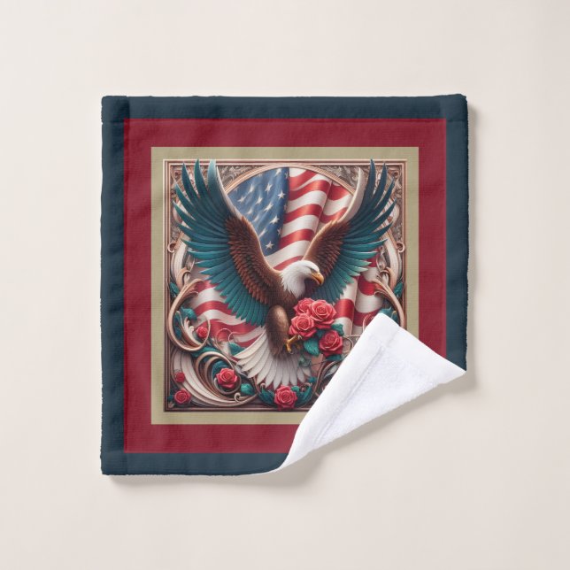 American Flag Eagle Patriotic Towel Set (Wash Cloth)