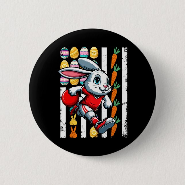 American Flag Easter Eggs Bunny Playing Bowling Pl 6 Cm Round Badge (Front)