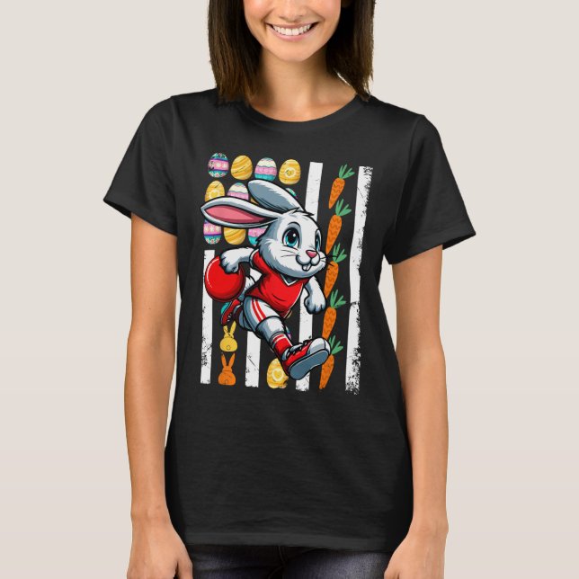 American Flag Easter Eggs Bunny Playing Bowling Pl T-Shirt (Front)