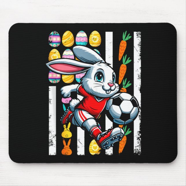 American flag easter eggs bunny playing soccer pla mouse pad (Front)