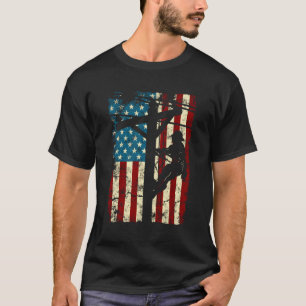 American Flag Electric Cable Lineman Gift 4Th Of J T-Shirt