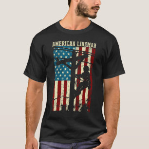 American flag Electric Cable Patriotic Lineman T-Shirt