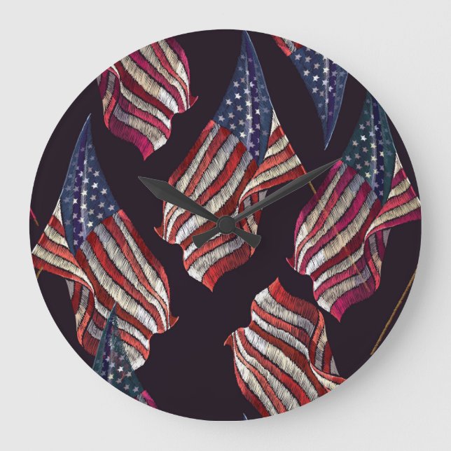 American flag embroidery: patriotic pattern. large clock (Front)