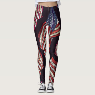American flag embroidery: patriotic pattern. leggings