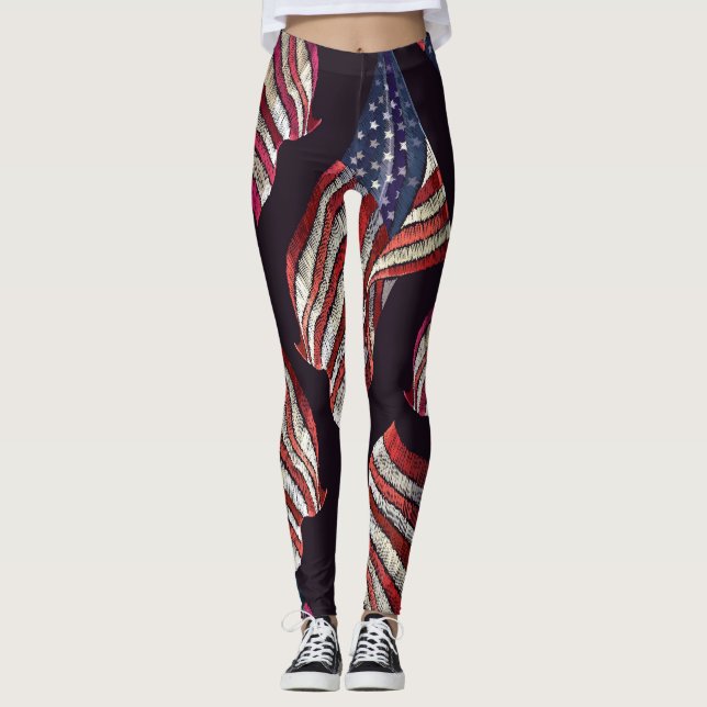 American flag embroidery: patriotic pattern. leggings (Front)