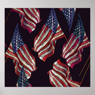 American flag embroidery: patriotic pattern. poster