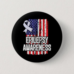 American Flag Epilepsy Awareness Ribbon 6 Cm Round Badge