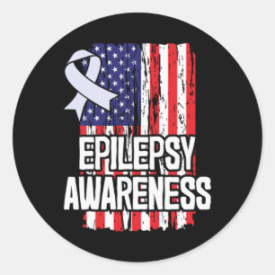 American Flag Epilepsy Awareness Ribbon  Classic Round Sticker