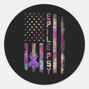 American Flag Epilepsy Awareness Support Tie Dye  Classic Round Sticker