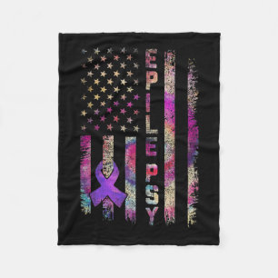 American Flag Epilepsy Awareness Support Tie Dye  Fleece Blanket