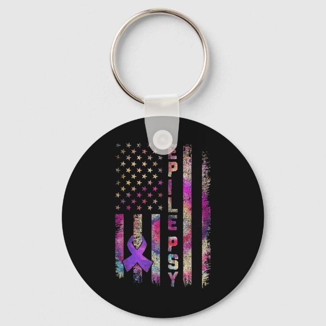 American Flag Epilepsy Awareness Support Tie Dye  Key Ring (Front)