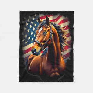 American Flag Equestrian Cowboy Horse Riding Fleece Blanket