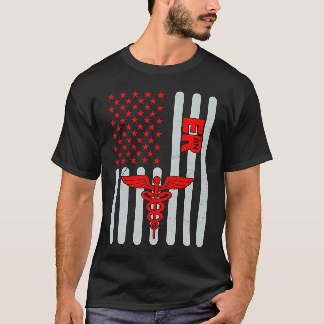 American Flag ER Nurse Emergency Nursing Assistant T-Shirt (Front)