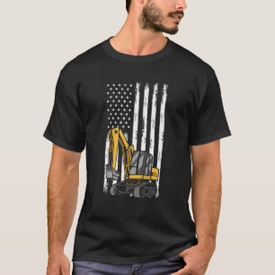 American Flag Excavator 4th Of July Construction W T-Shirt