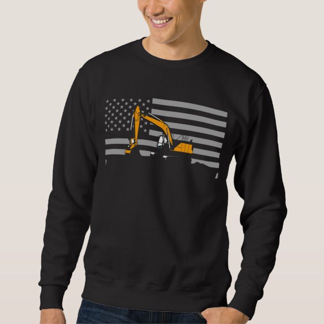 American Flag Excavator US Flag Construction Sweatshirt (Front)