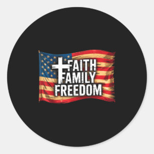 American Flag Faith Family Dom Christian  Classic Round Sticker