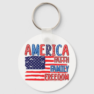 American Flag Faith Family Freedom 4th Of July Ind Key Ring
