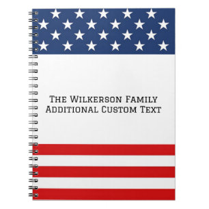 American Flag Family Name Custom Text Notebook
