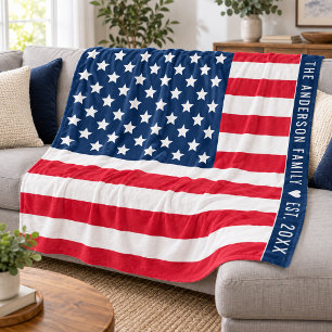 American Flag Family Name Established Year Fleece Blanket