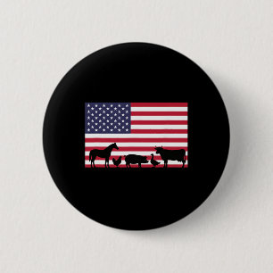 American Flag Farm Animals Horse Cow Pig Chicken P 6 Cm Round Badge