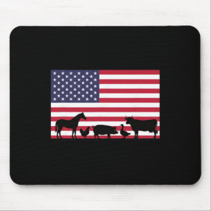American Flag Farm Animals Horse Cow Pig Chicken P Mouse Pad