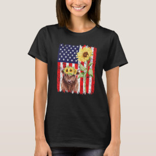 American Flag Farm Cow Sunflower Farming Highland T-Shirt