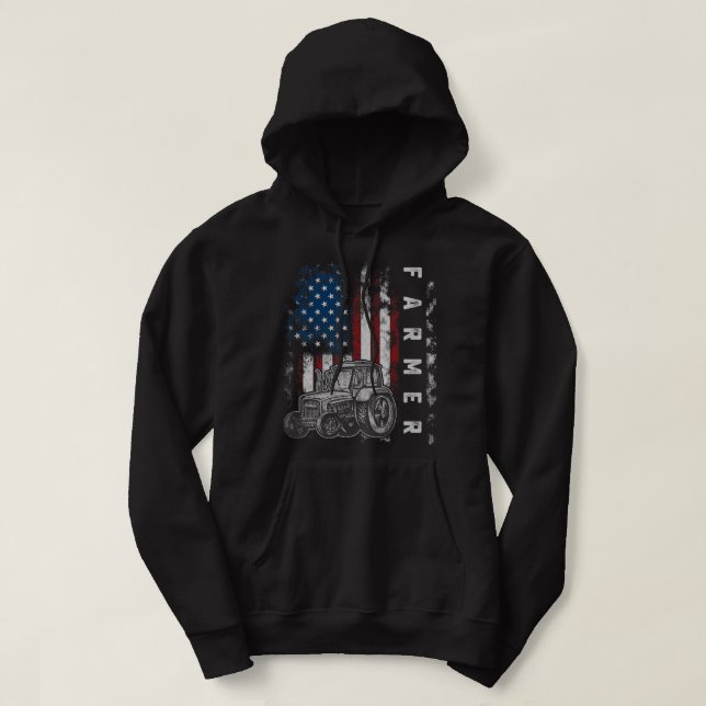 American Flag Farmer Country Farming Farm Patrioti Hoodie (Design Front)