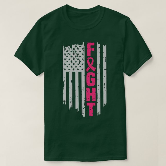 American Flag Fight Breast Survivor Breast Cancer  T-Shirt (Design Front)