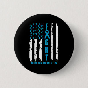 American Flag Fight Diabetes Awareness Blue Ribbon 6 Cm Round Badge