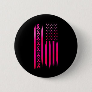 American Flag Fighting Breast Cancer - Awareness  6 Cm Round Badge
