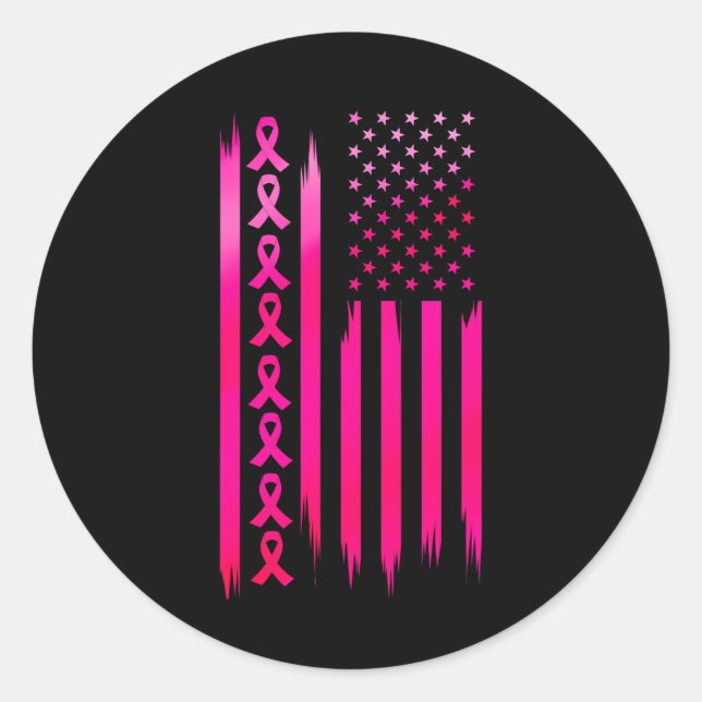 American Flag Fighting Breast Cancer Awareness Classic Round Sticker (Front)