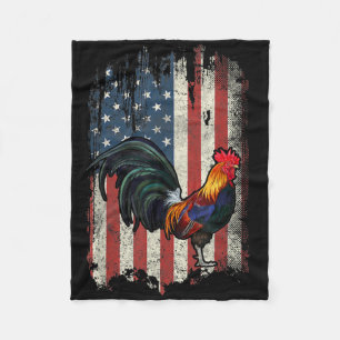 American Flag Fighting Rooster Chicken Fleece Blanket