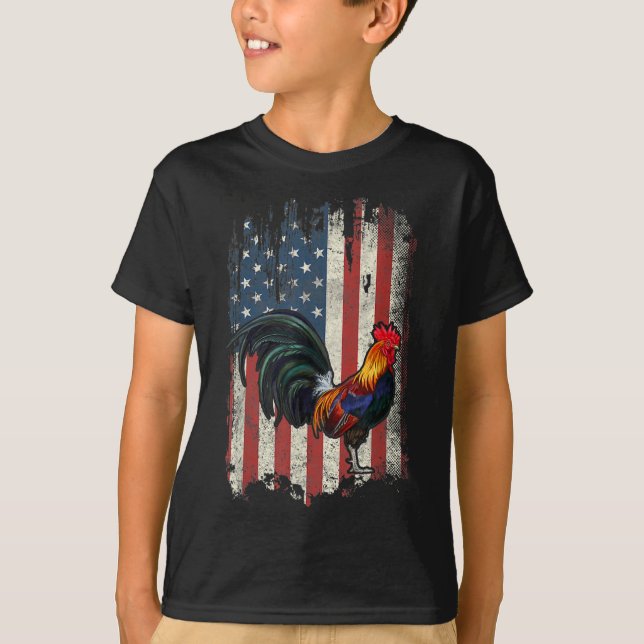 American Flag Fighting Rooster Chicken  T-Shirt (Front)