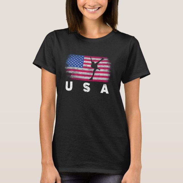 American Flag Figure Skating Cute Us Skaters Pullo T-Shirt (Front)
