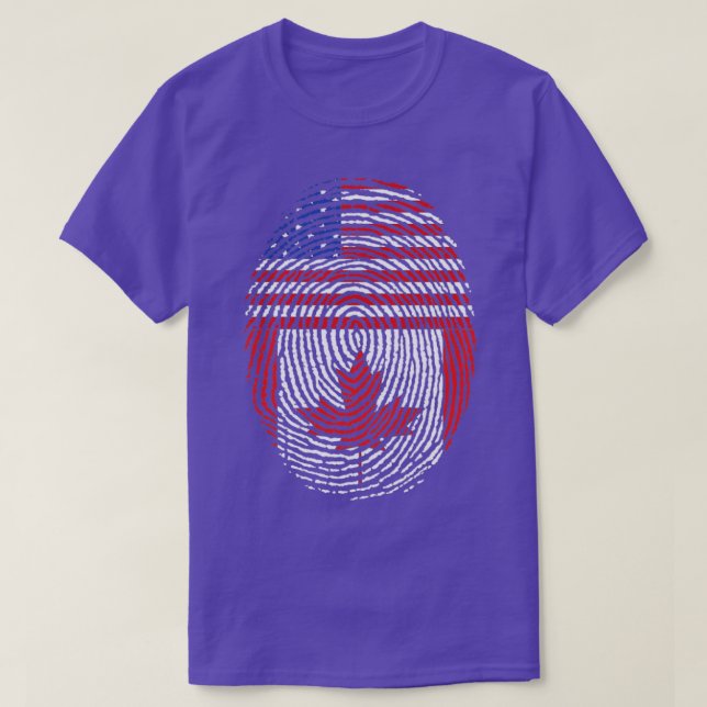 American Flag Fingerprint Canadian Maple Leaf Cana T-Shirt (Design Front)