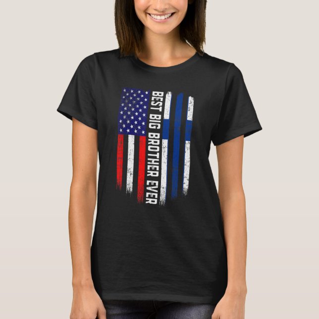 American Flag & Finland Flag Best Big Brother Ever T-Shirt (Front)