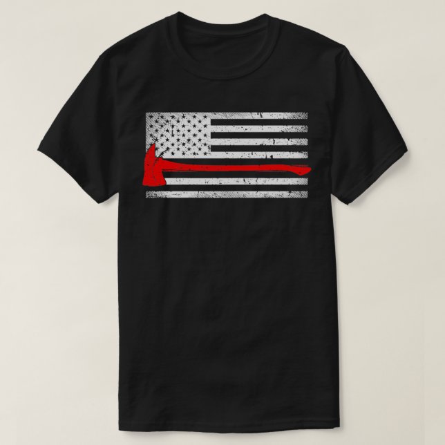 American Flag Fire Fighter Red Axe Gifts for Firem T-Shirt (Design Front)