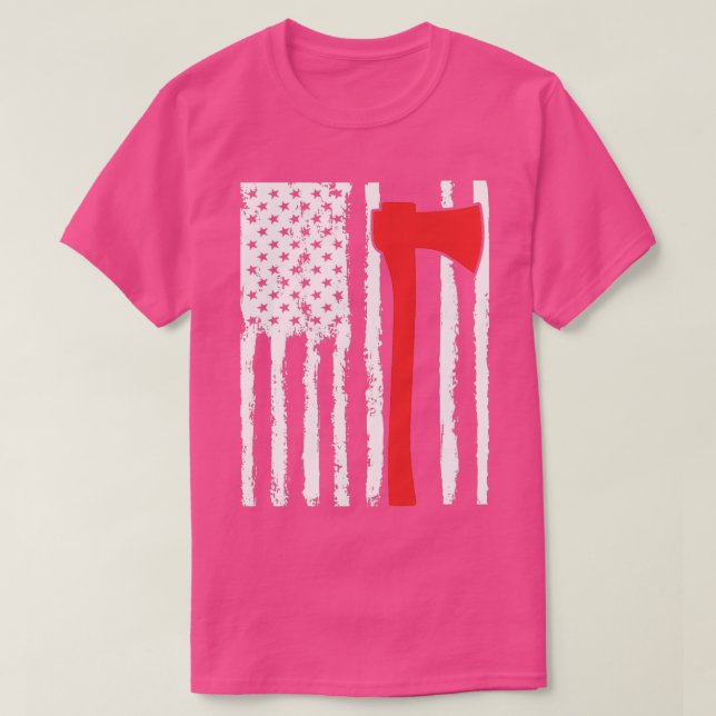 American Flag Firefighter Red Axe Firefighter T-Shirt (Design Front)