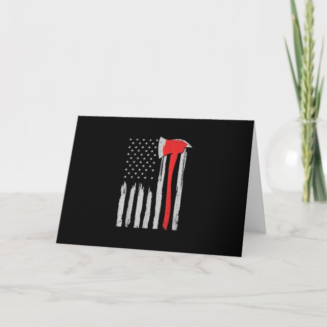 American Flag Firefighter Red Firefighter Holiday Card (Front)
