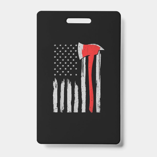 American Flag Firefighter Red Firefighter ID Badge (Front)