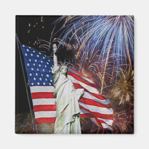American Flag, Fireworks and Statue of Liberty Magnet
