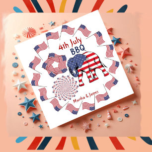 American Flag Fireworks Elephant 4th July Party Napkin
