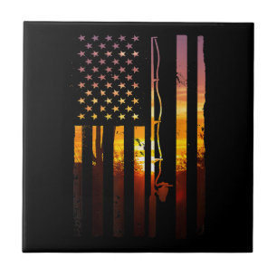 American Flag Fish Fisher Fisherman Funny Bass Fis Tile