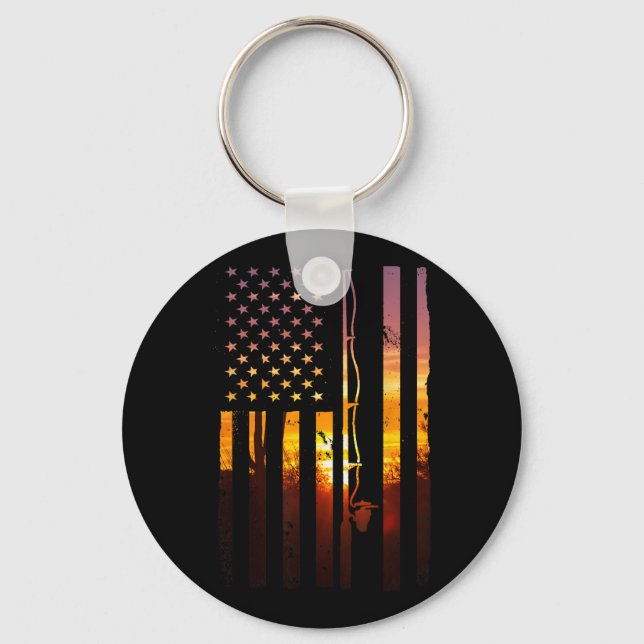 American Flag Fish Fisher Fisherman Funny Byss Fis Key Ring (Front)