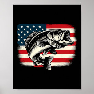 American Flag Fish Fishing Patriotic Poster